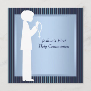 Invitación Primera comunión de los chicos de color azul franj