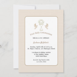 Invitación Primera comunión de moda: Tan Stripes con cáliz
