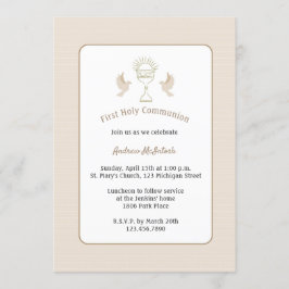 Invitación Primera comunión de moda: Tan Stripes con cáliz