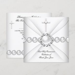 Invitación Primera Comunión de niña Blanco Plata 2
