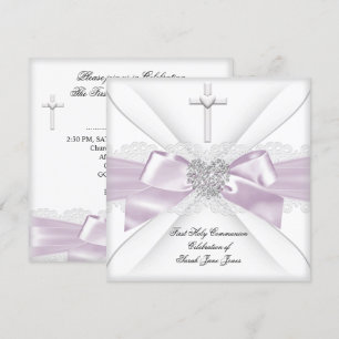 Invitación Primera Comunión de niña Corazón Rosa Blanco 2