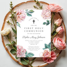 Primera Comunión de Niña Cruz Floral Elegante