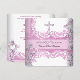 Invitación Primera Comunión de niña Encaje rosa bonito