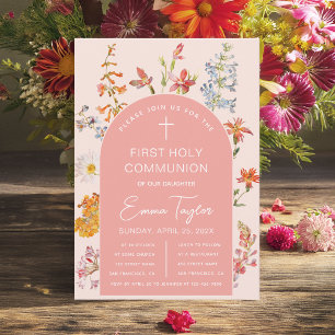 Invitación Primera Comunión de Niña Flores Silvestres Arco Ro