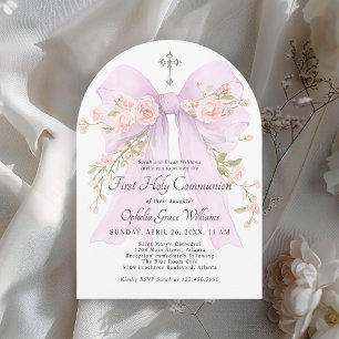 Invitación Primera Comunión de Niña Lazo Floral Lila