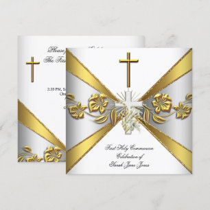 Invitación Primera Comunión de niña oro blanco floral 2