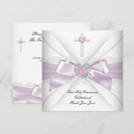 Invitación Primera Comunión de niña Rosa Corazón Blanco Orden