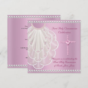 Invitación Primera Comunión de Niña Velo Rosa Perla Rosa