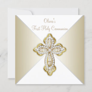 Invitación Primera Comunión de Niñas Blanco y Oro