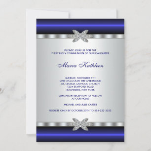 Invitación Primera Comunión de Niñas Diamante Azul Blanco
