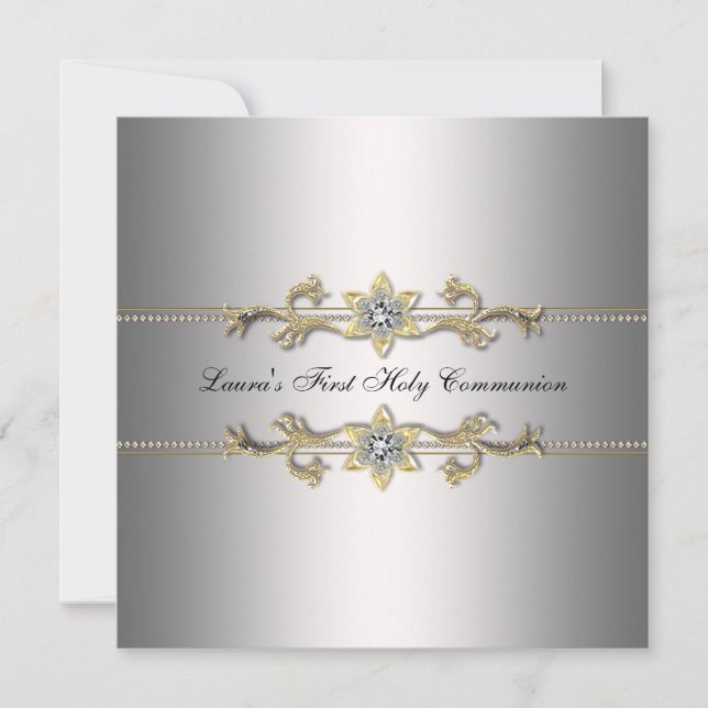 Invitación Primera Comunión de Niñas Plata (Anverso)
