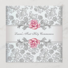 Invitación Primera Comunión de Niñas Rosa Damask Pink