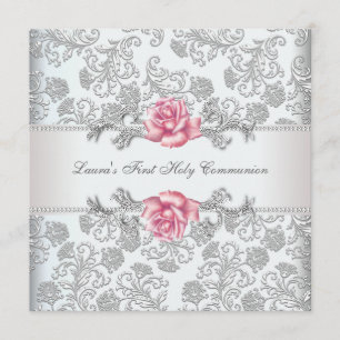 Invitación Primera Comunión de Niñas Rosa Damask Pink