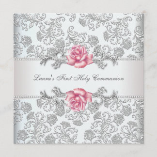 Invitación Primera Comunión de Niñas Rosa Damask Pink