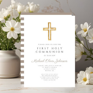 Invitación Primera comunión de niños de la Cruz de Taupe Mode
