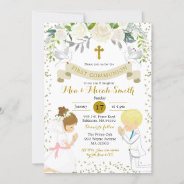 Invitación Primera comunión de niños gemelos y Chicas rubios