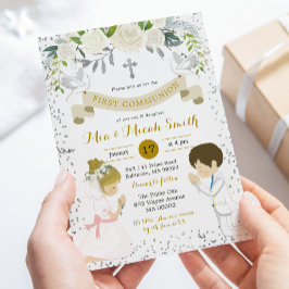 Invitación Primera comunión de niños gemelos y Chicas rubios