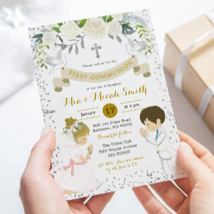 Invitación Primera comunión de niños gemelos y Chicas rubios