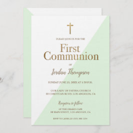 Invitación Primera comunión de oro blanco verde de menta mode