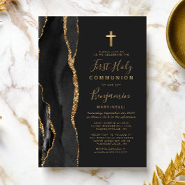 Invitación Primera Comunión de oro con ágata negra