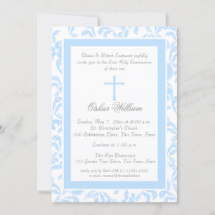 Invitación Primera comunión de Paisley floral suave azul