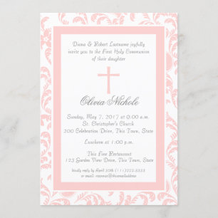 Invitación Primera comunión de Paisley floral suave rosa