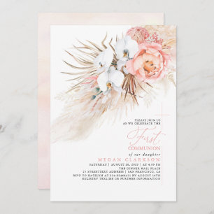 Invitación Primera Comunión de Pampas Florales Rosa