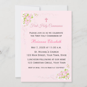Invitación Primera comunión de Rosa Rosa Rosa Bouquet