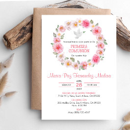 Invitación Primera comunión de rosales rosados de Primera com