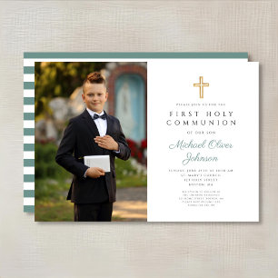 Invitación Primera comunión de un niño moderno con foto de la