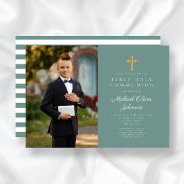 Invitación Primera comunión de un niño moderno con foto de la