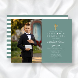 Invitación Primera comunión de un niño moderno con foto de la