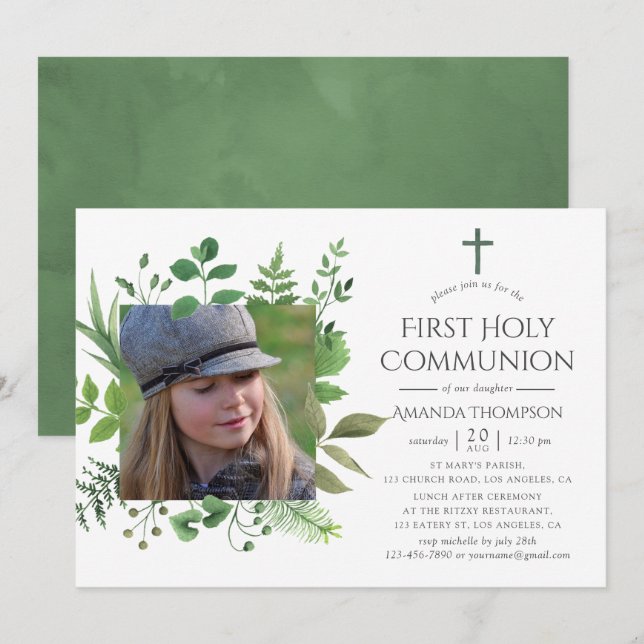 Invitación Primera Comunión de Vegetación de Bosque al Acuare (Anverso / Reverso)