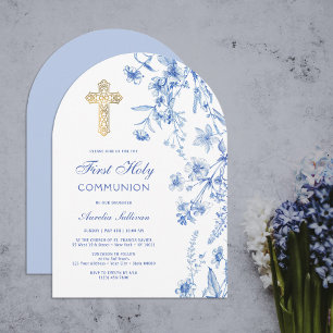 Invitación Primera comunión del Arco de Flores Silvestres Azu