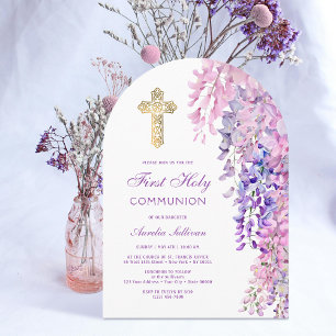 Invitación Primera comunión del Arco de Wisteria de Acuarela