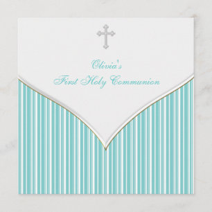 Invitación Primera comunión del azul verde azulado cruzado