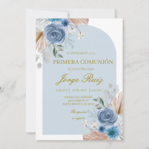 Invitación Primera comunión del boho azul claro