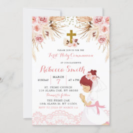 Invitación Primera comunión del Boho Pampas Chica del cabello