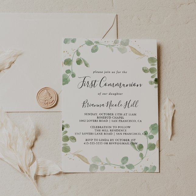 Invitación Primera Comunión del Foliage del Confetti Eucalypt (Subido por el creador)