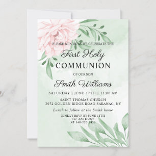 Invitación Primera Comunión del Foliage Rosa Eucalyptus