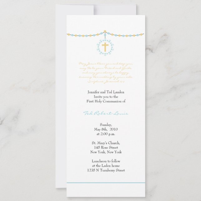 Invitación Primera comunión del muchacho (Anverso)