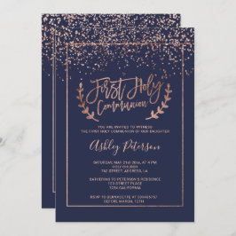 Invitación Primera comunión del oro del confeti de la moda