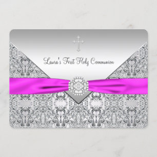 Invitación Primera comunión del rosa cruzado rosado de los