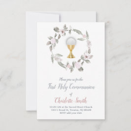 Invitación primera comunión delicada acuarela floral