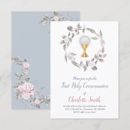Invitación primera comunión delicada acuarela floral