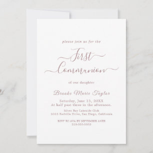 Invitación Primera Comunión Elegante con Caligrafía en Rosa D