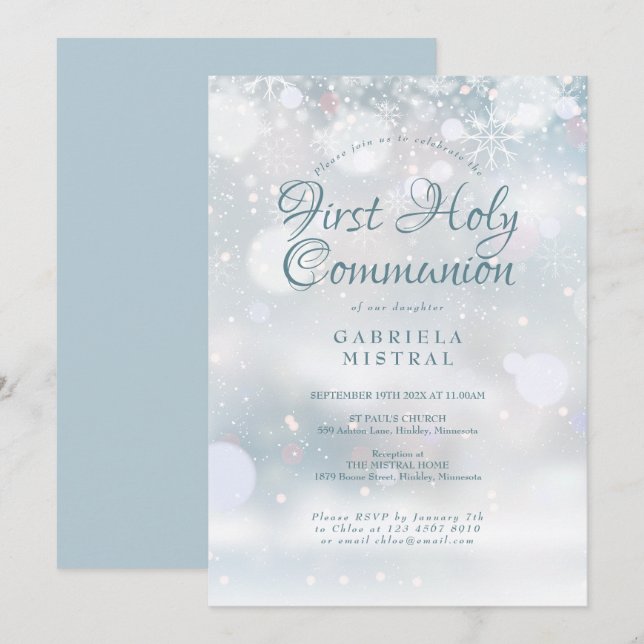 Invitación Primera Comunión Elegante de Invierno (Anverso / Reverso)