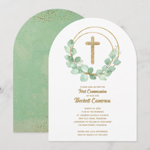 Invitación Primera Comunión Elegante Eucalipto