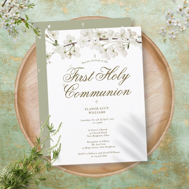 Invitación Primera Comunión Elegante Flor de Blossom Blanca (Subido por el creador)
