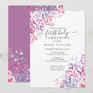 Invitación Primera Comunión Elegante Floral 